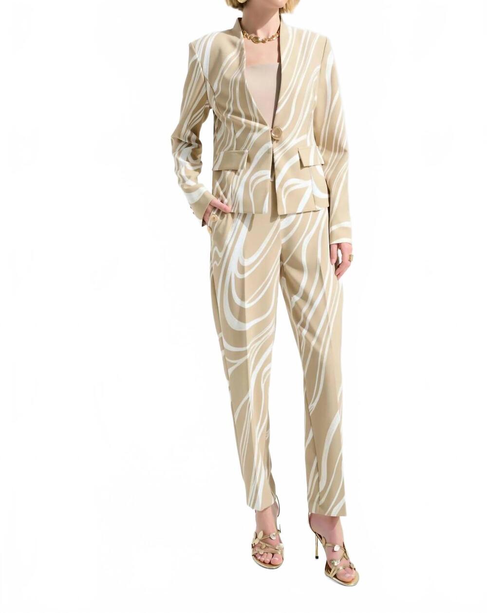NEW JOSEPH RIBKOFF abstract pull-on straight pants in beige/vanilla